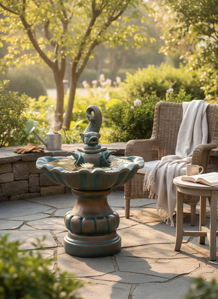 Fontanna muszla z rybką - obrazek 2