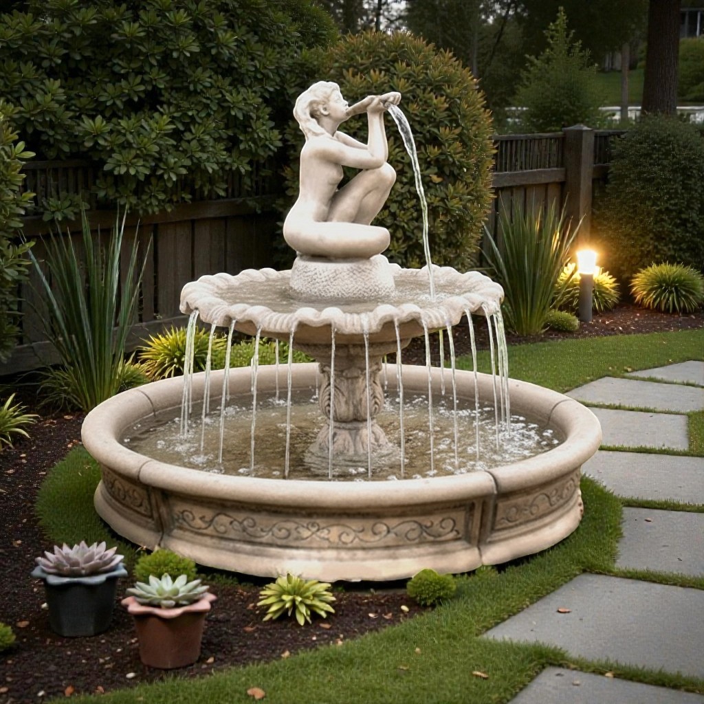 Fontanna z dziewczyną pijącą wodę