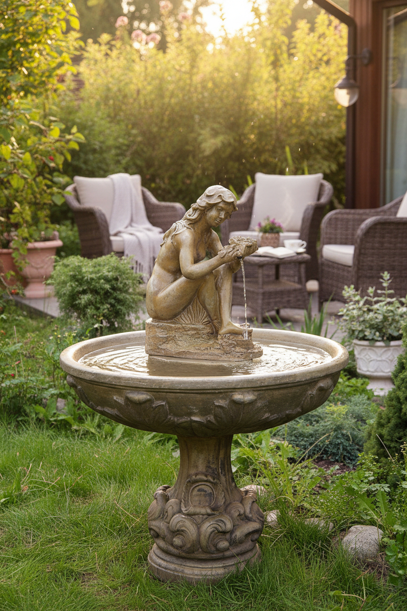 Fontanna z dziewczyną z różami