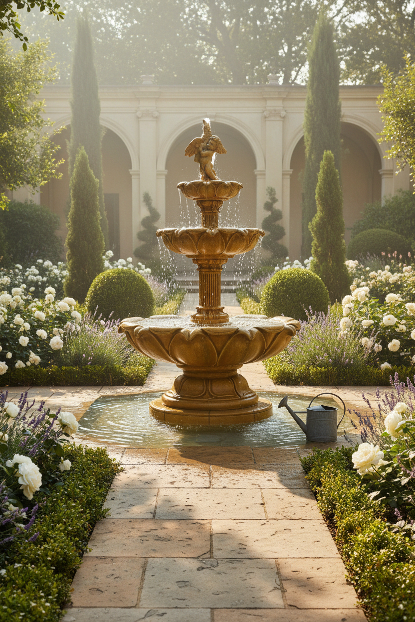 Fontanna Kwiat Lotosu chłopiec z ptakiem