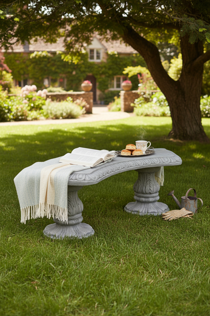 Ławka ogrodowa kamienna stylowa