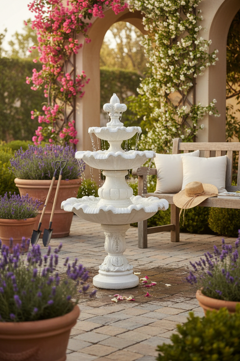 Fontanna trzypoziomowa z lilią